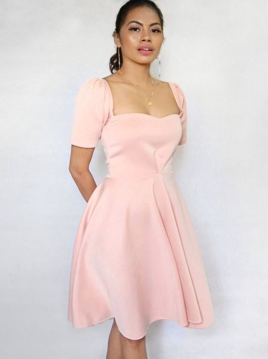 Puff Sleeved Dress in Dusty Pink