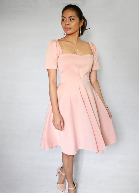 Puff Sleeved Dress in Dusty Pink