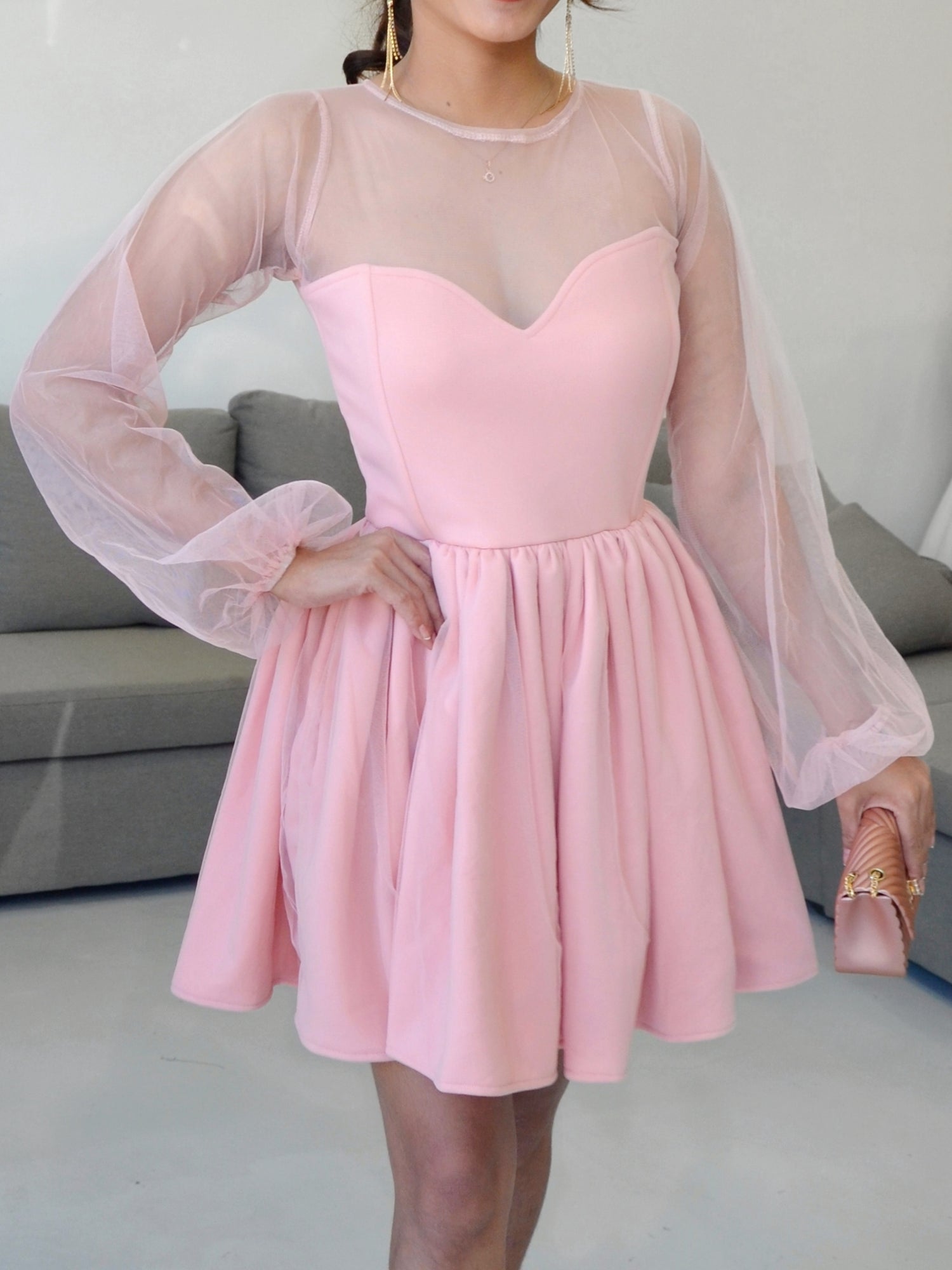 Sweet-heart Mesh Mini Dress