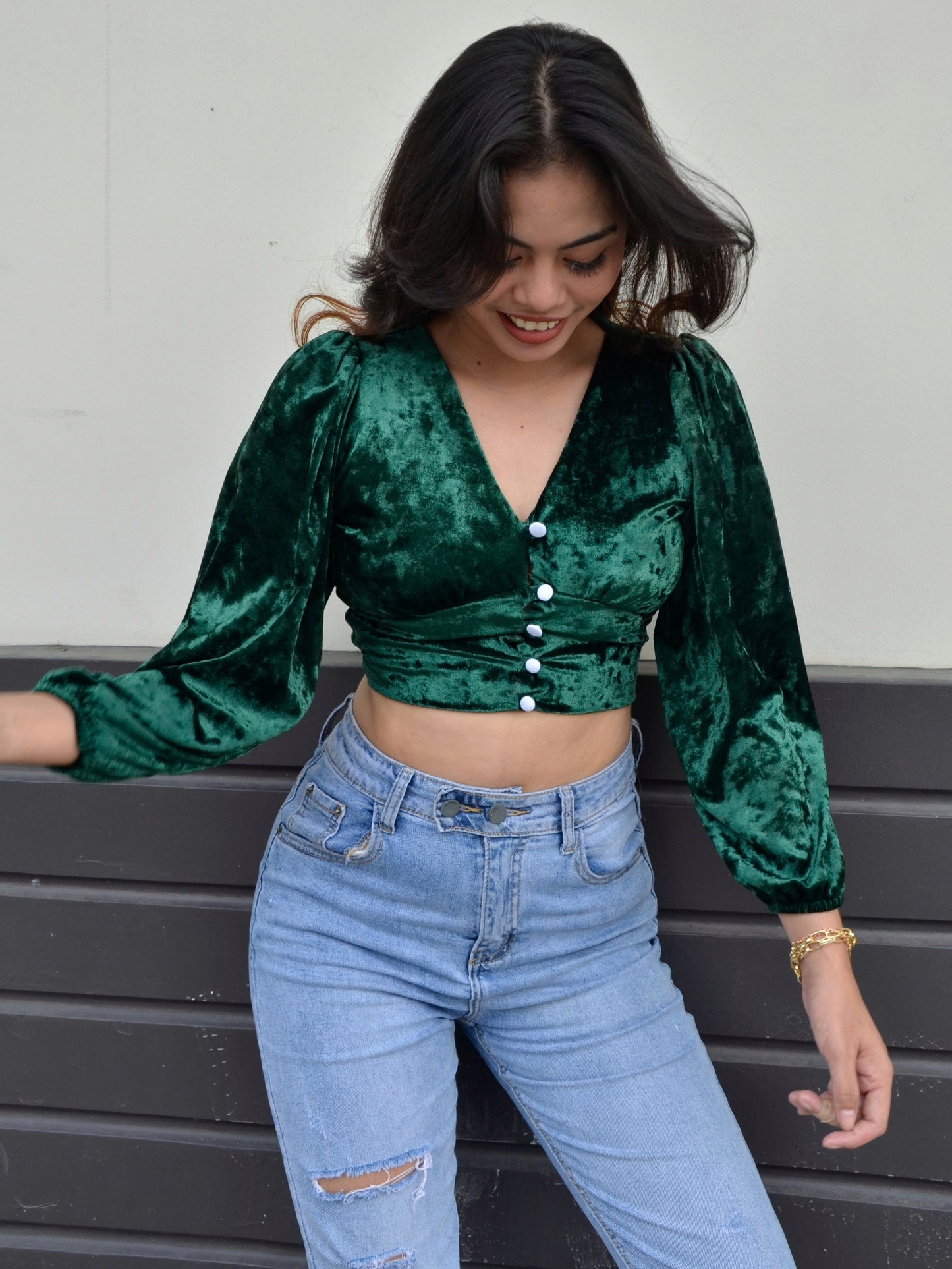 Button-down Velvet Croptop