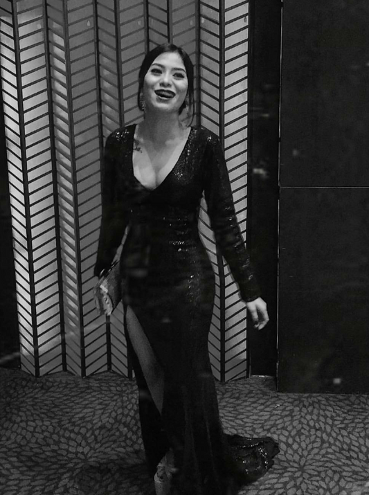 Plunging Sequined Long Dress