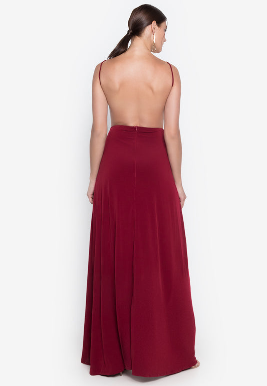Wrapped Backless Long Dress in Maroon