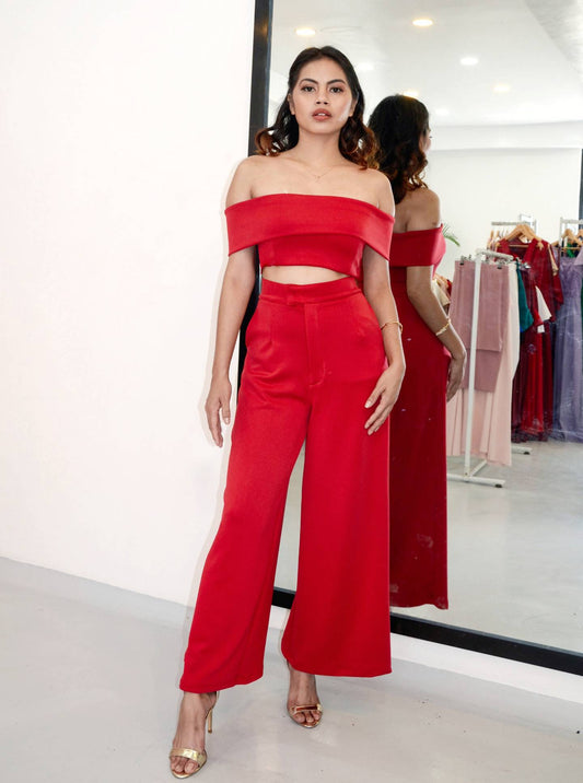 Off-the-Shoulder Croptop Pants Set