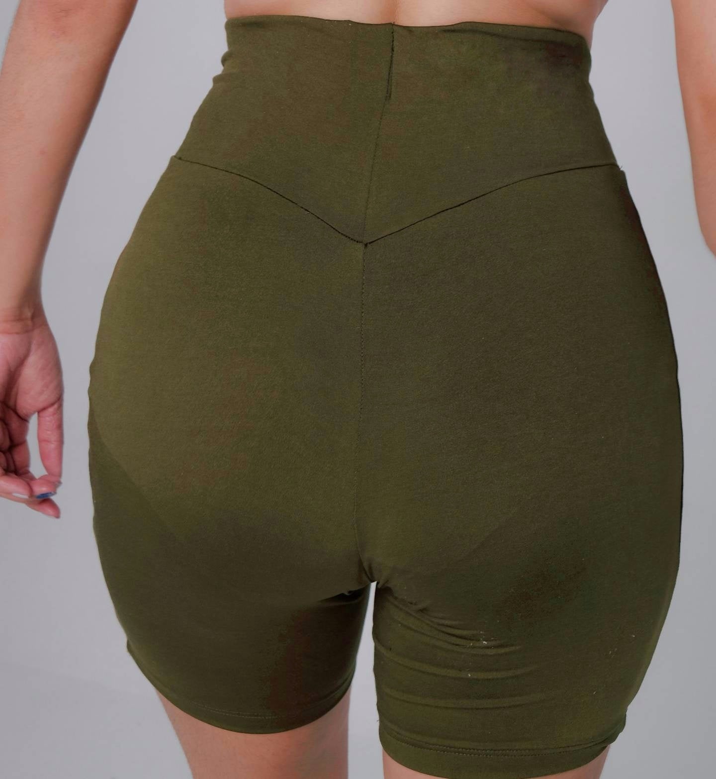 Basic High-Waisted Biker Shorts in Army Green